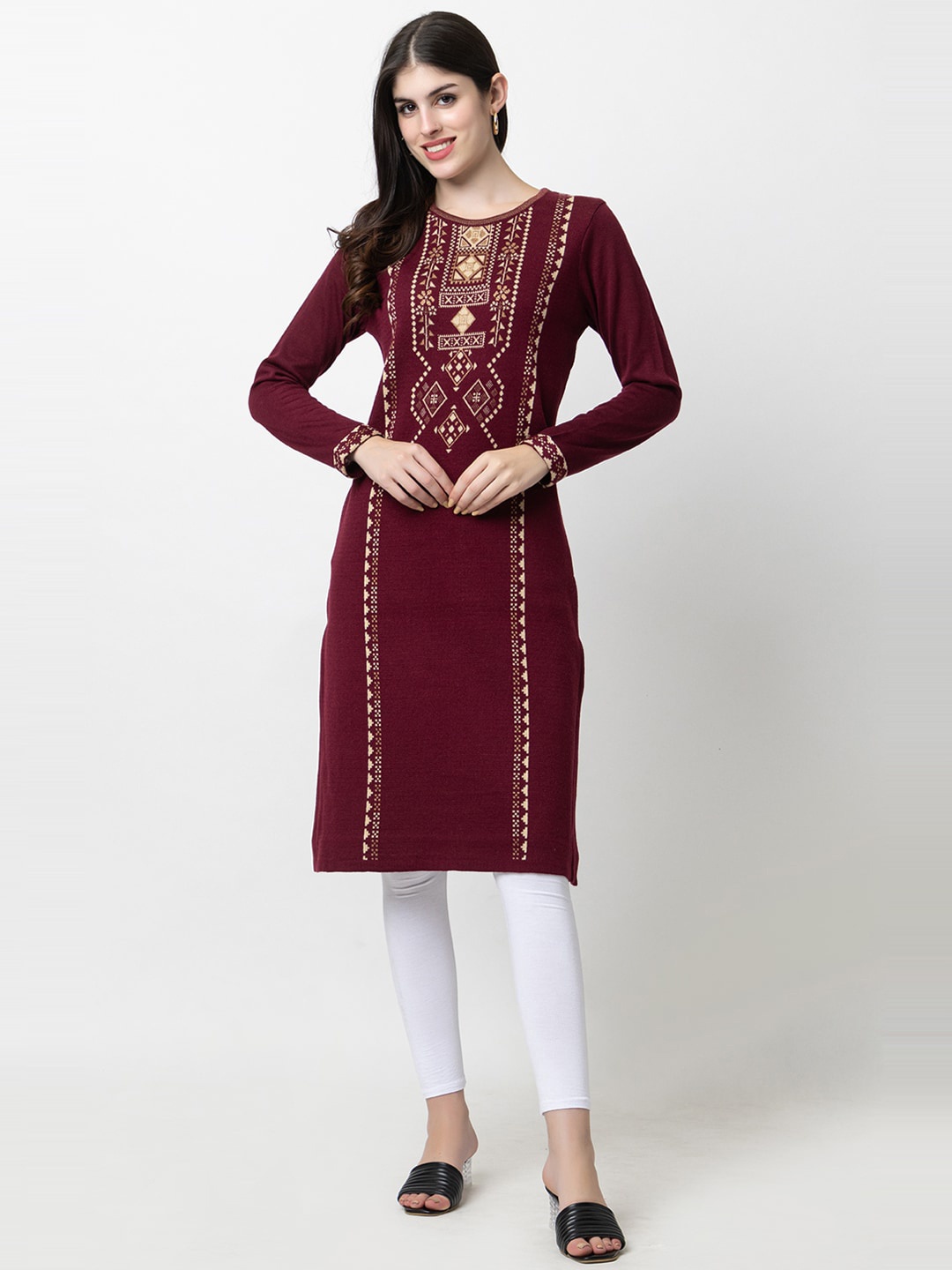 

KEIKO Ethnic Motifs Woven Design Kurta, Burgundy