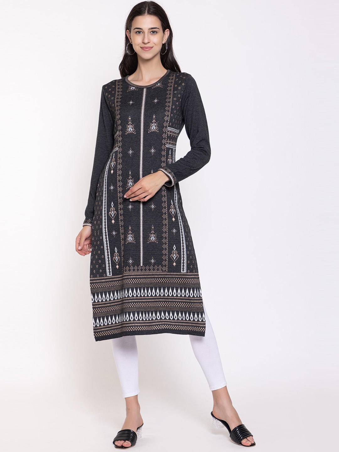 

KEIKO Ethnic Motifs Woven Design Kurta, Charcoal