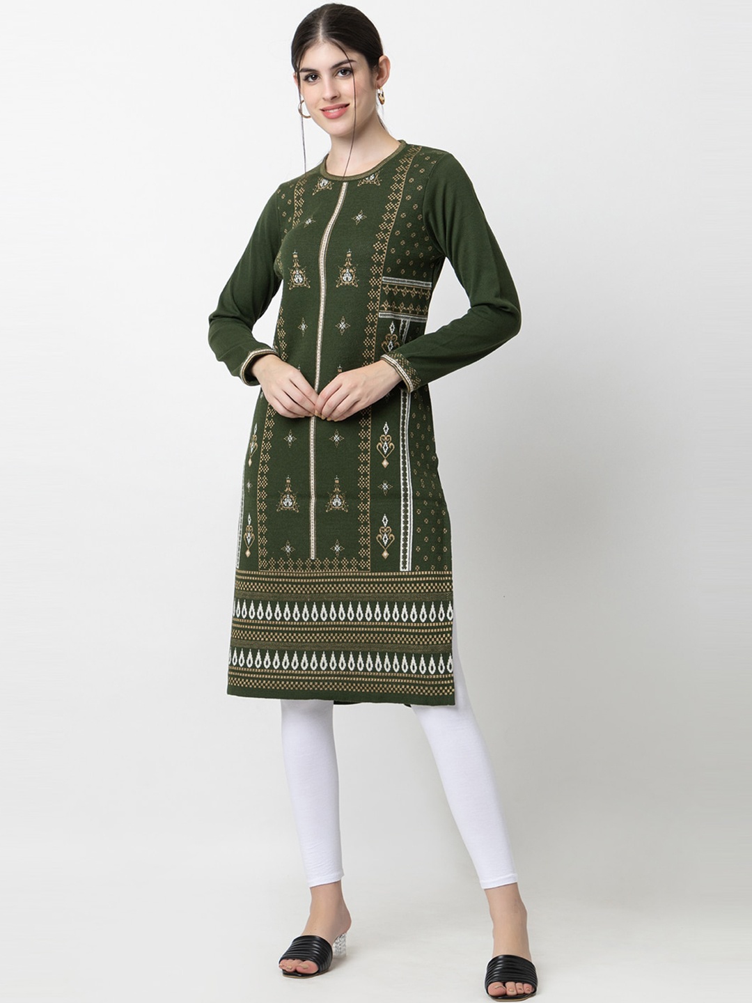 

KEIKO Woven Design Acrylic Straight Kurta, Olive