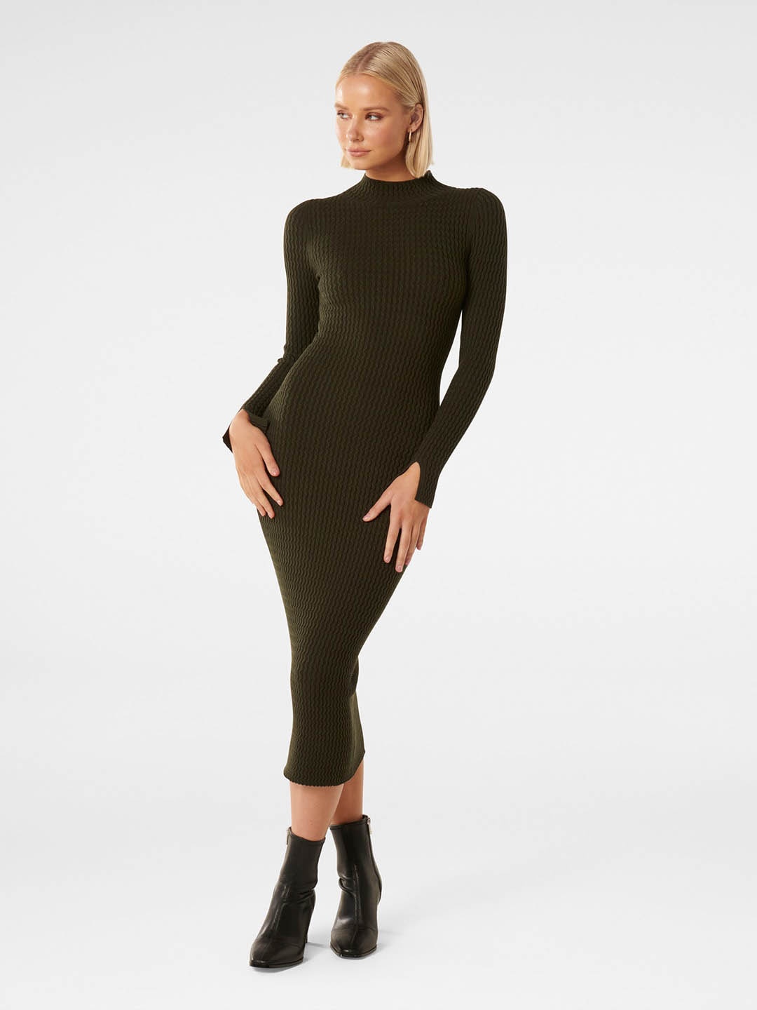 

Forever New Mock Neck Bodycon Midi Dress, Green