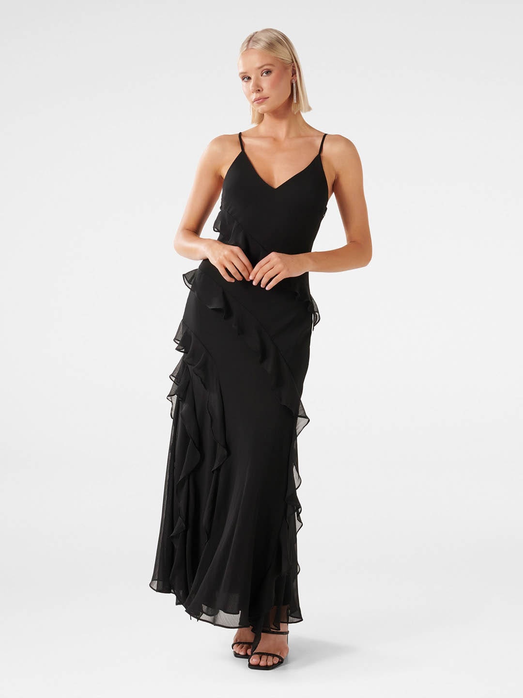 

Forever New Shoulder Straps Ruffled Maxi Dress, Black
