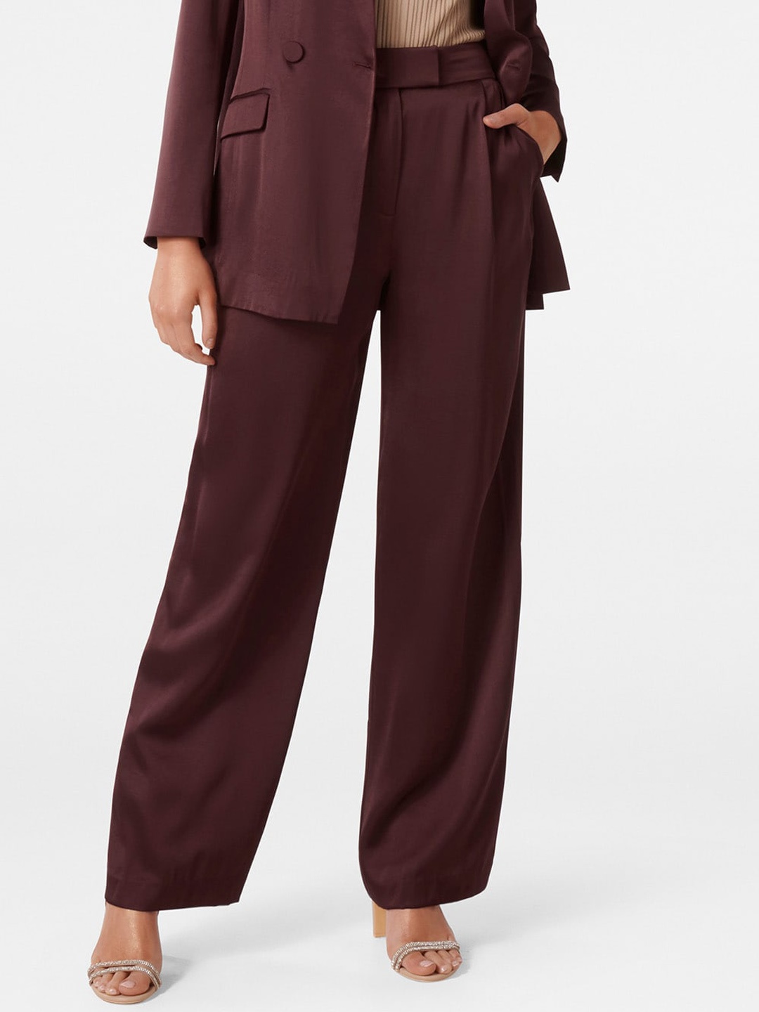 

Forever New Women High-Rise Parallel Trousers, Maroon