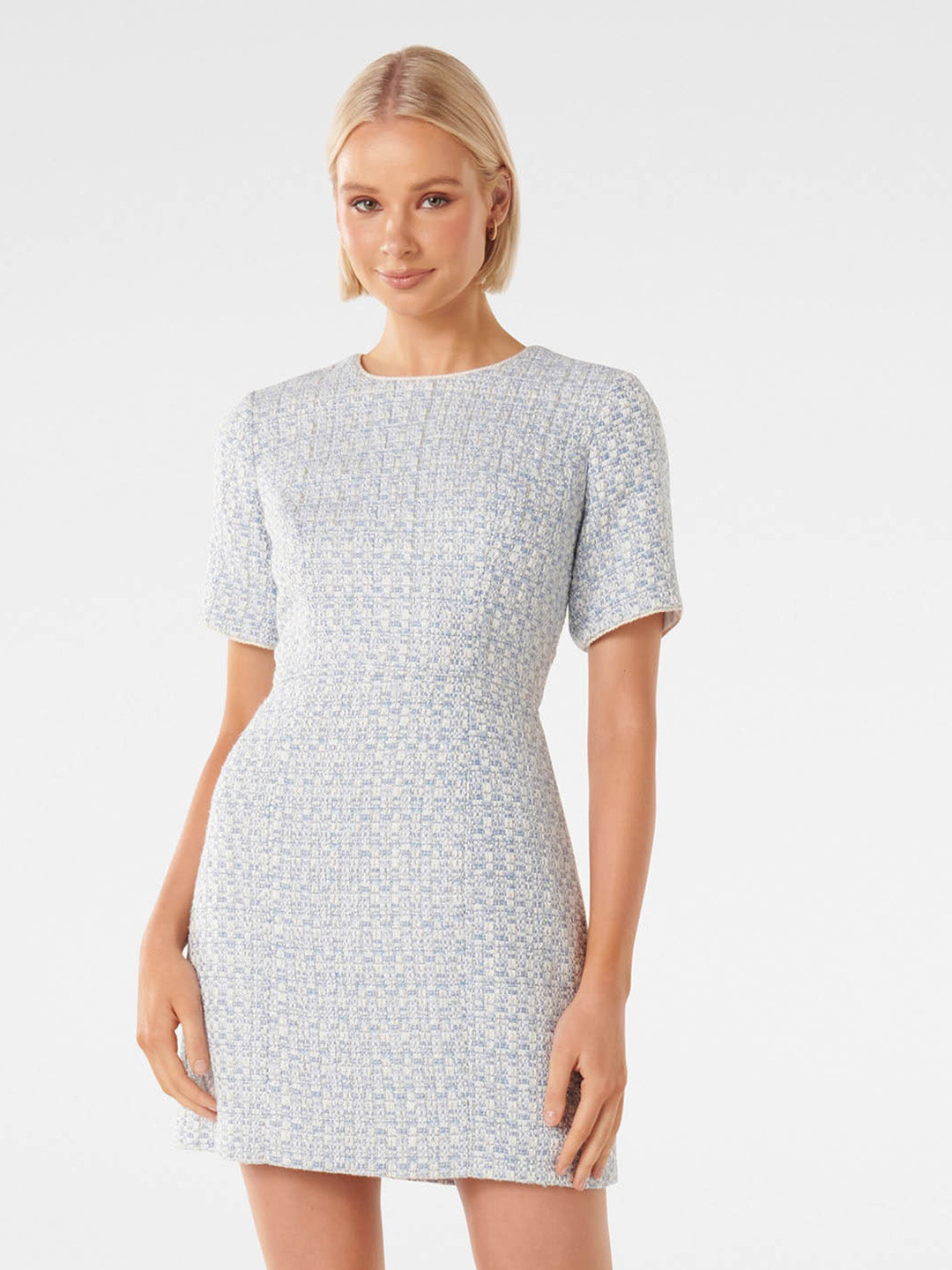 

Forever New Self Designed Round Neck Sheath Mini Dress, Blue