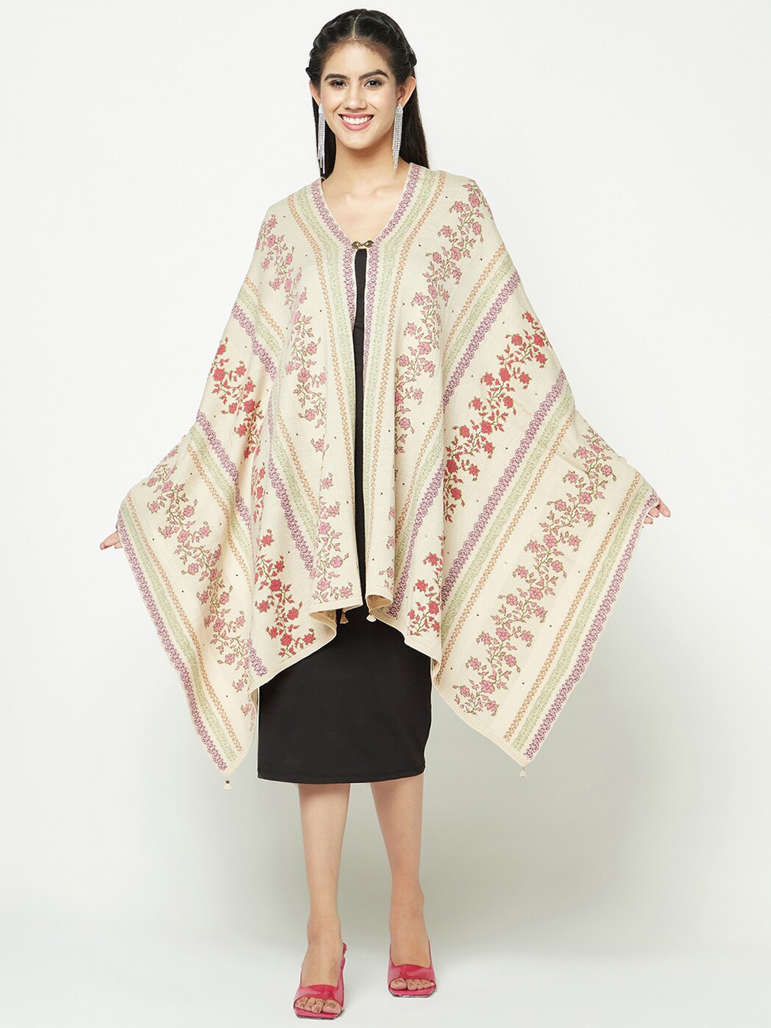 

Knitstudio Floral Woven Design Acrylic Stole, Beige