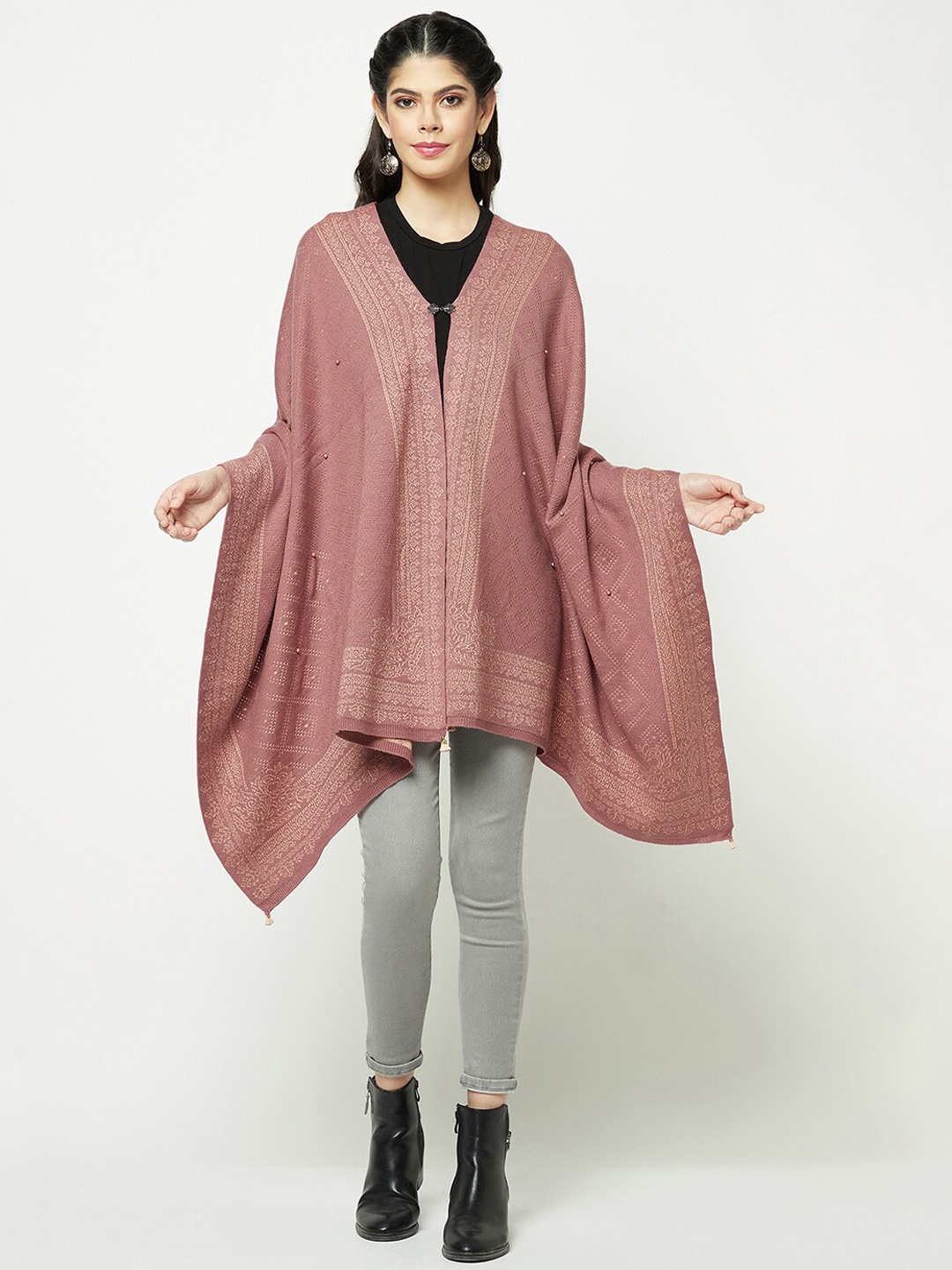 

Knitstudio Edge-Art Mauve Woven Design Knitted Acrylic Stole