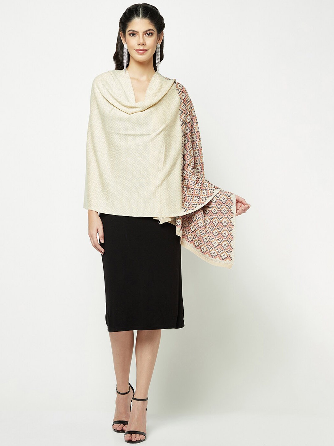 

Knitstudio Woven Design Acrylic Stole, Beige