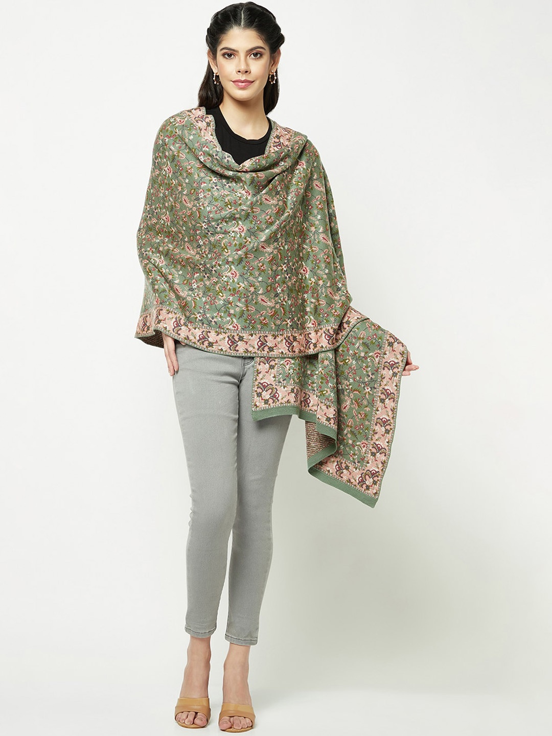 

Knitstudio Radiant Floral Printed Knitted Acrylic Stole, Green