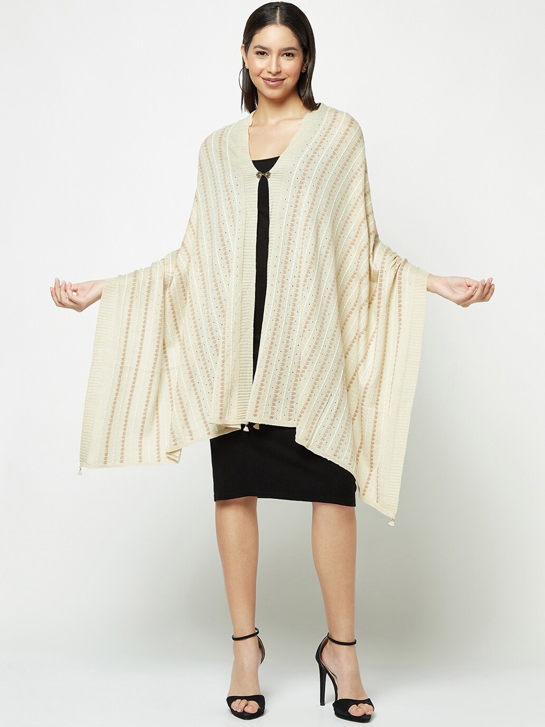 

Knitstudio Printed Wrap Around Knitted Acrylic Stole, Beige