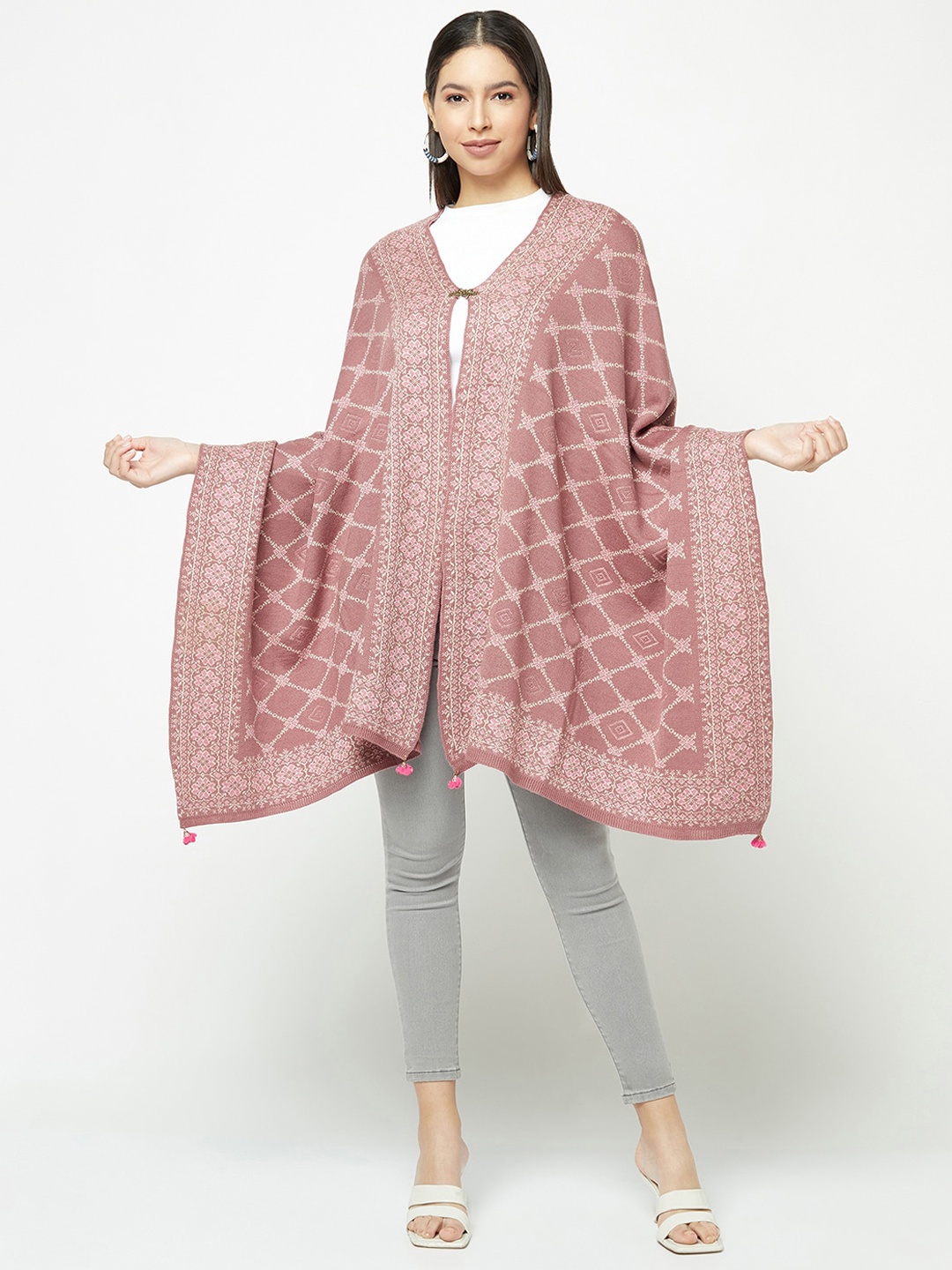 

Knitstudio Ethnic Motifs Self Deisgn Knitted Acrylic Stole, Pink