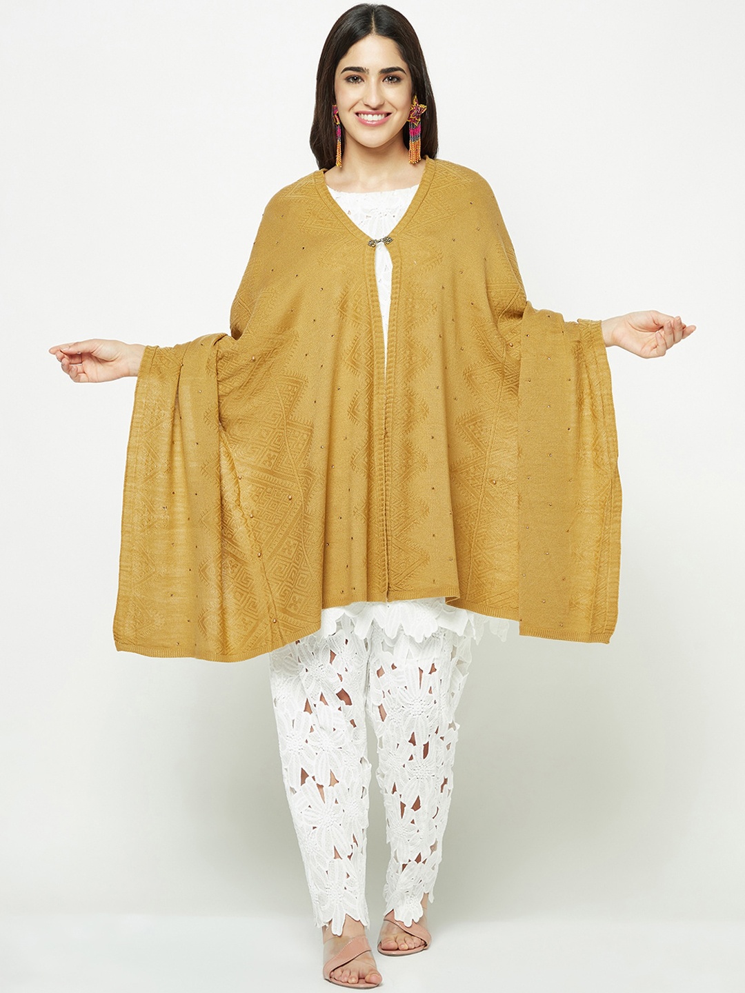 

Knitstudio Woven Design Knitted Acrylic Stole, Mustard