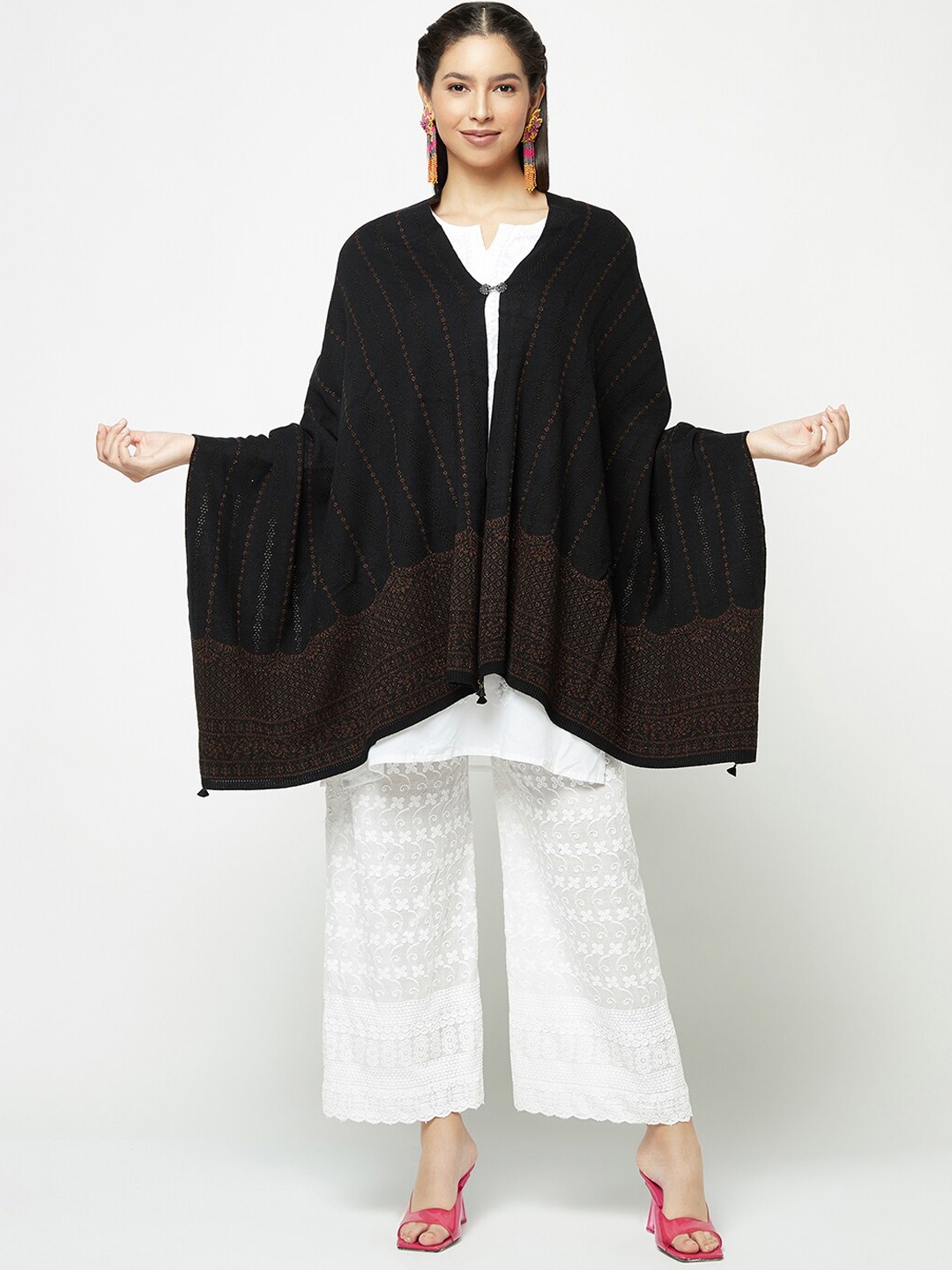 

Knitstudio Woven Design Knitted Acrylic Stole, Black