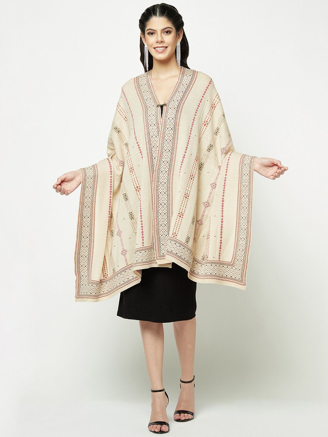 

Knitstudio Ethnic Motif Woven Design Knitted Stole, Beige