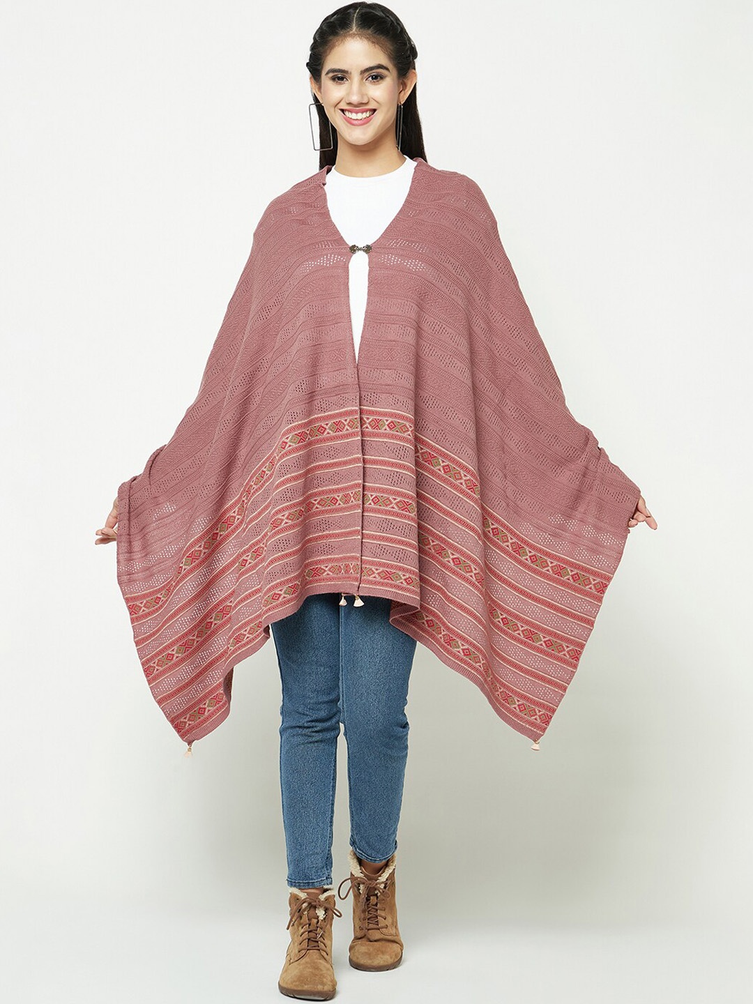 

Knitstudio Ethnic Motif Woven Design Stole, Pink