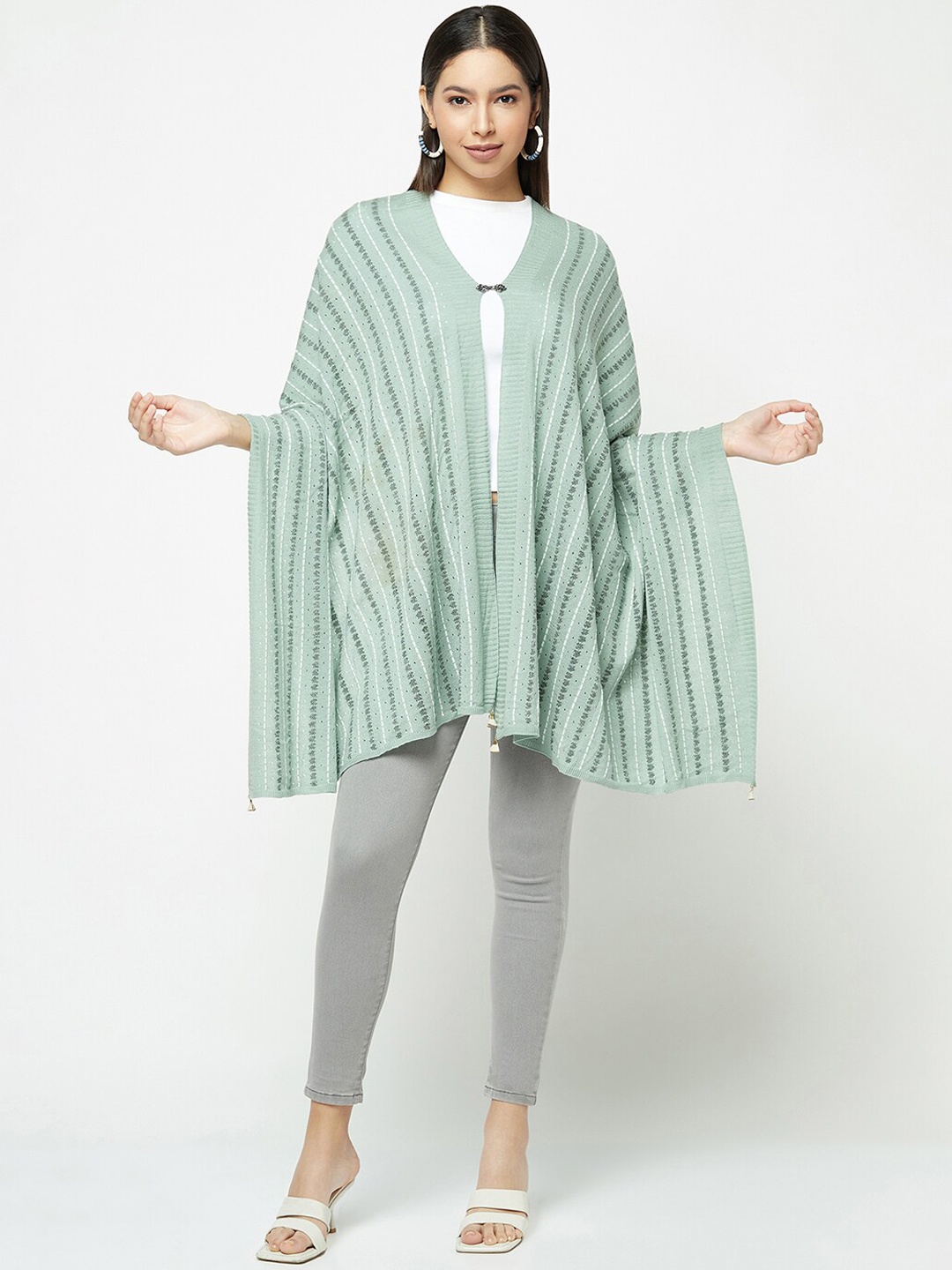 

Knitstudio Woven Design Acrylic Stole, Sea green