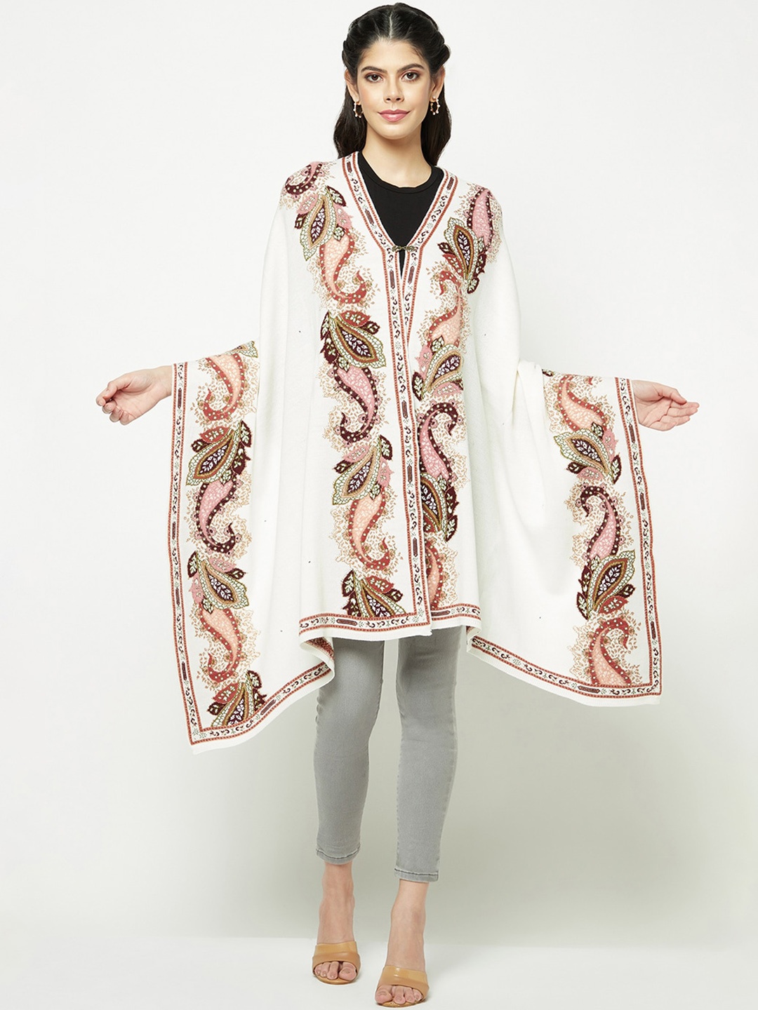

Knitstudio Floral Embroidered Acrylic Stole, White