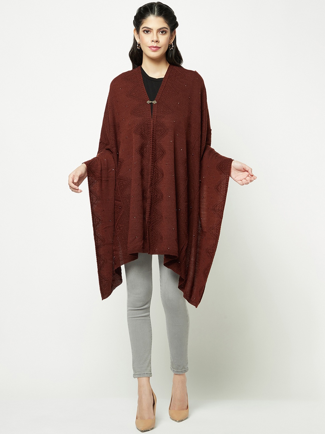 

Knitstudio Ethnic Motifs Woven Design Stole, Rust