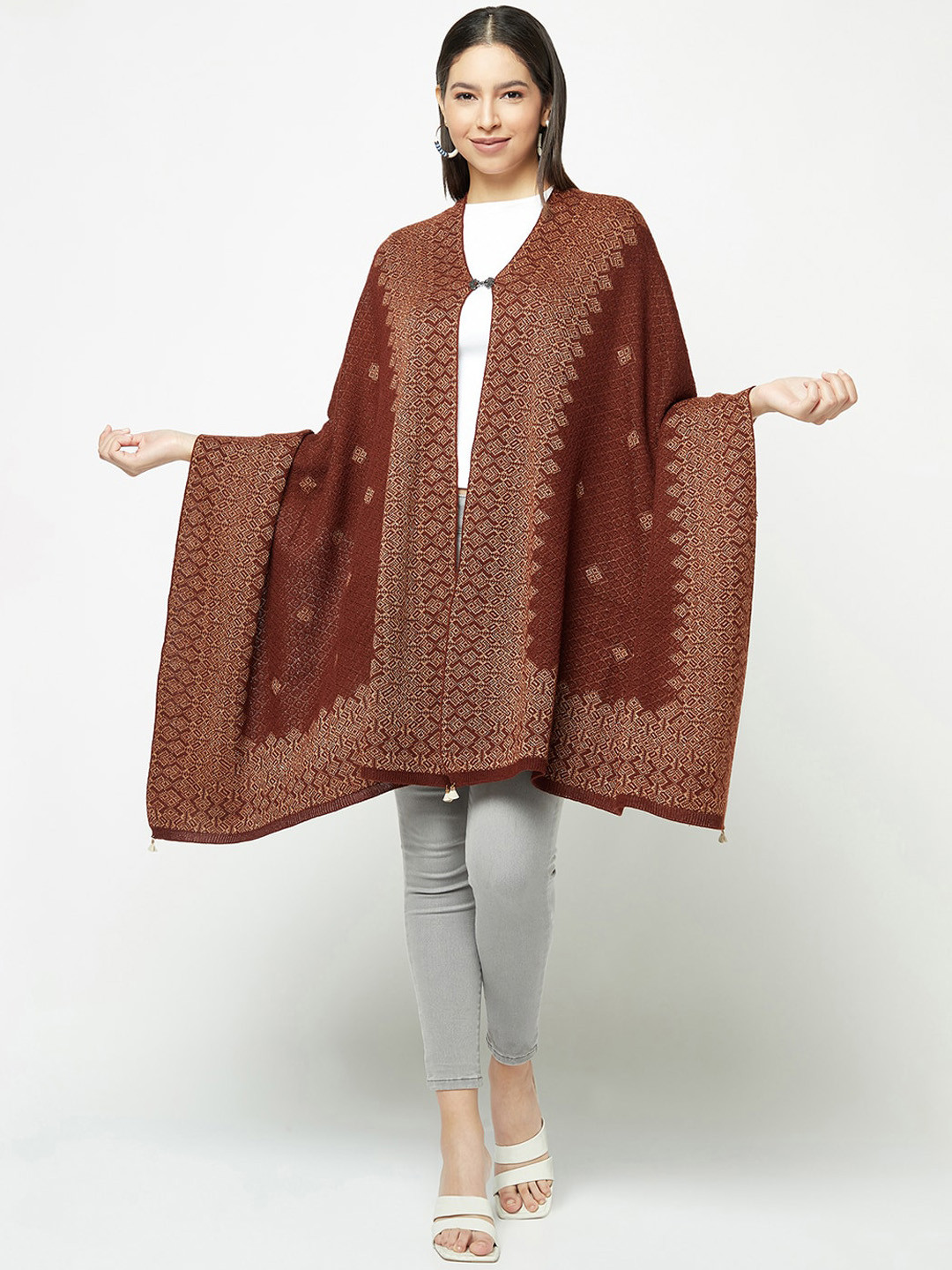 

Knitstudio Woven Design Acrylic Knitted Stole, Brown