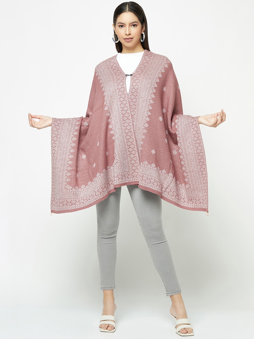 

Knitstudio Ethnic Motifs Woven Design Stole, Pink