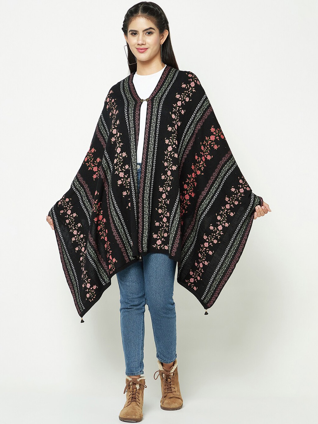 

Knitstudio Woven Design Knitted Stole, Black