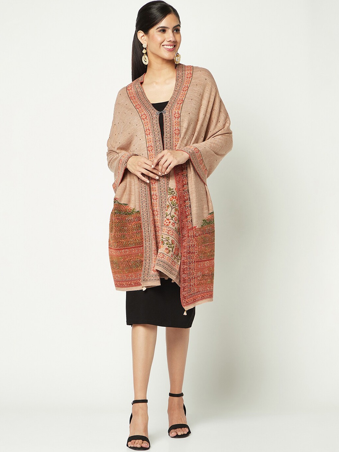 

Knitstudio Woven Design Tasselled Acrylic Stole, Taupe