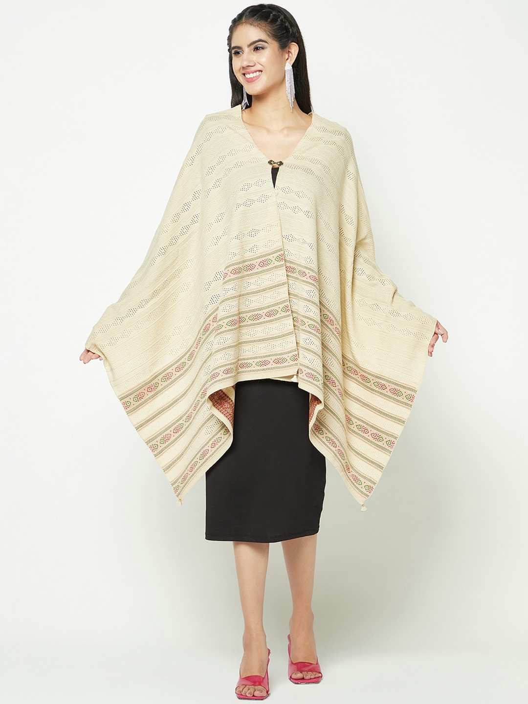 

Knitstudio Woven Design Acrylic Stole, Beige