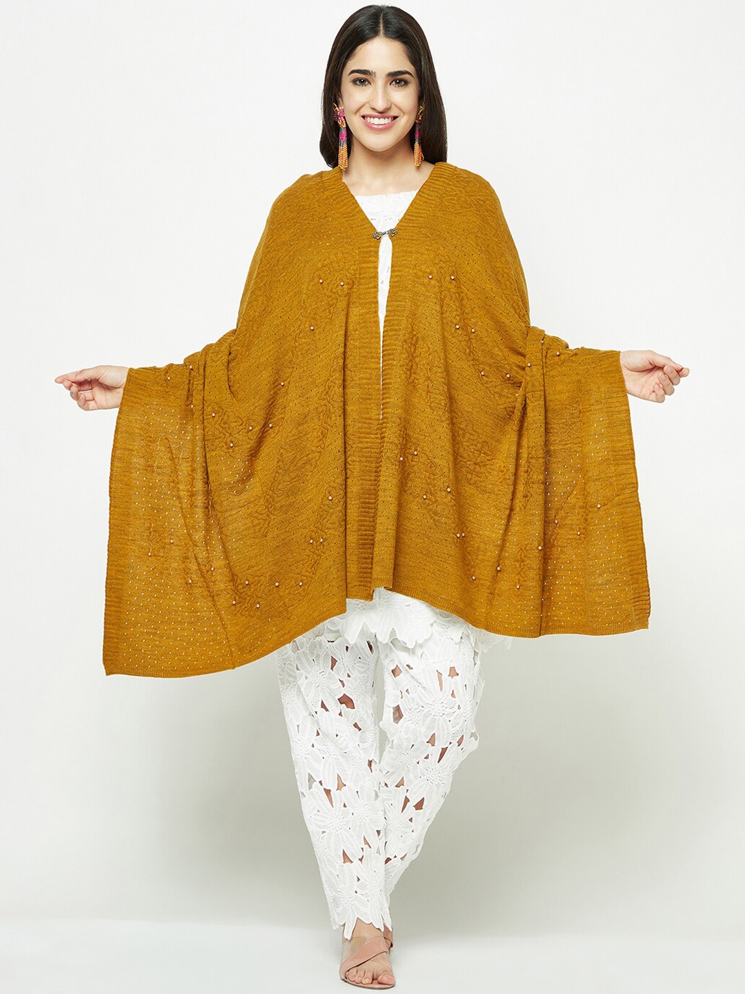 

Knitstudio Geometric Woven Design Stole, Mustard
