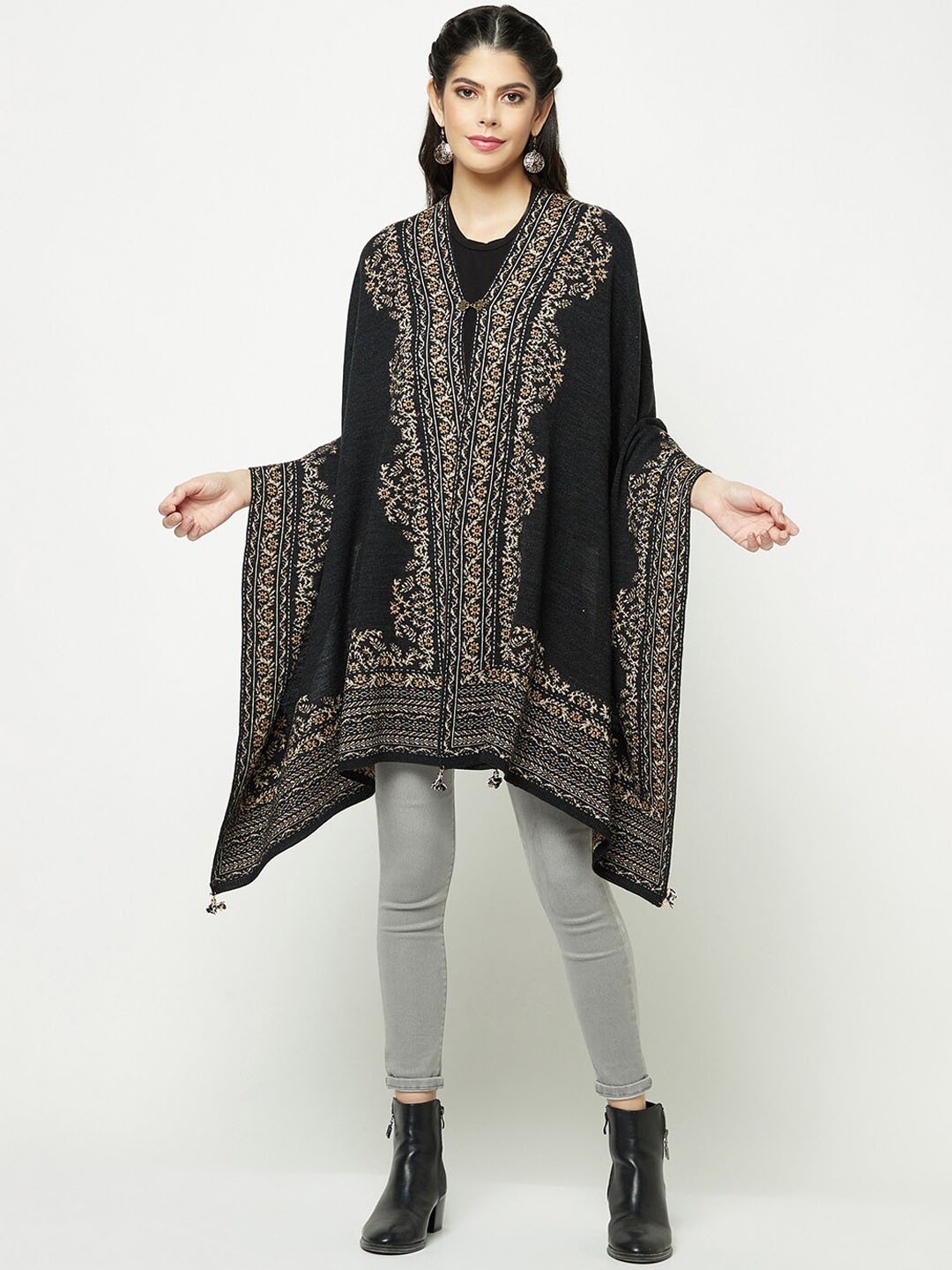 

Knitstudio Floral Woven Design Acrylic Stole, Black