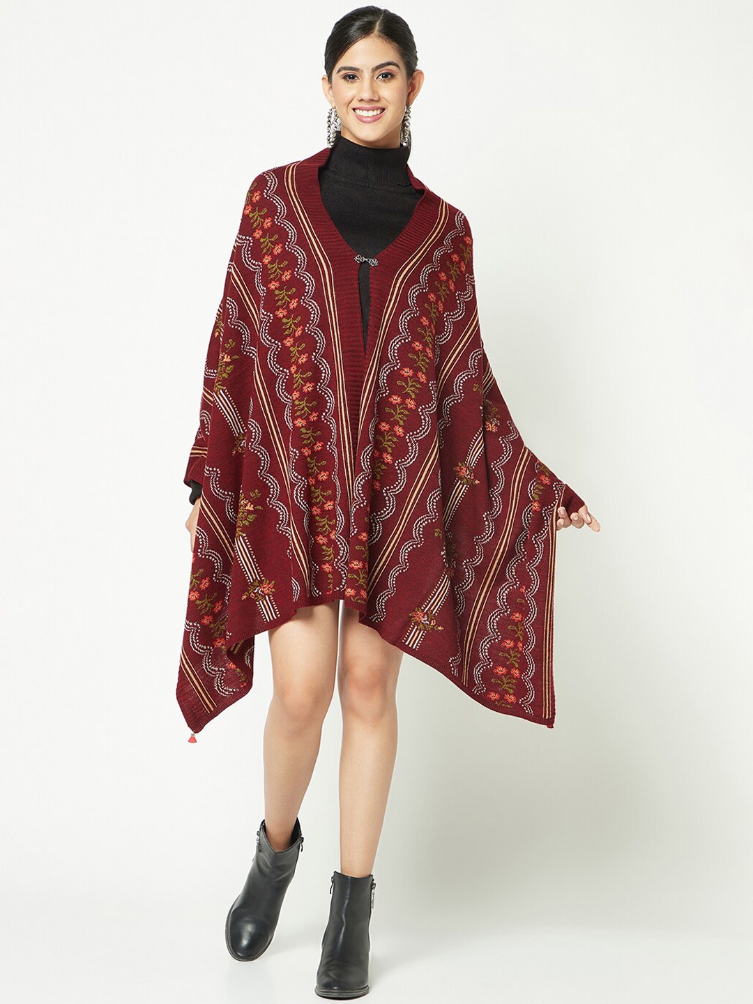 

Knitstudio Woven Design Acrylic Stole, Maroon