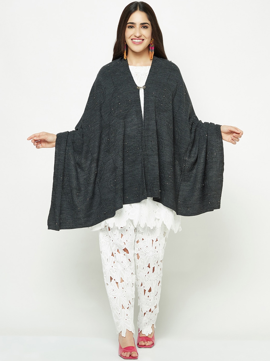 

Knitstudio Woven Design Acrylic Stole, Grey