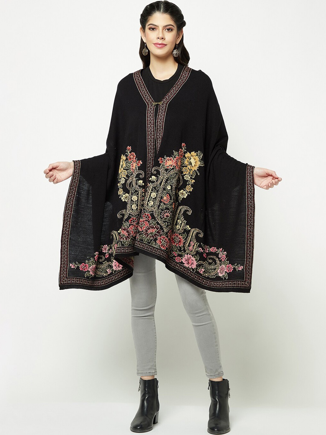 

Knitstudio Ethnic Motifs Self Deisgn Knitted Acrylic Stole, Black