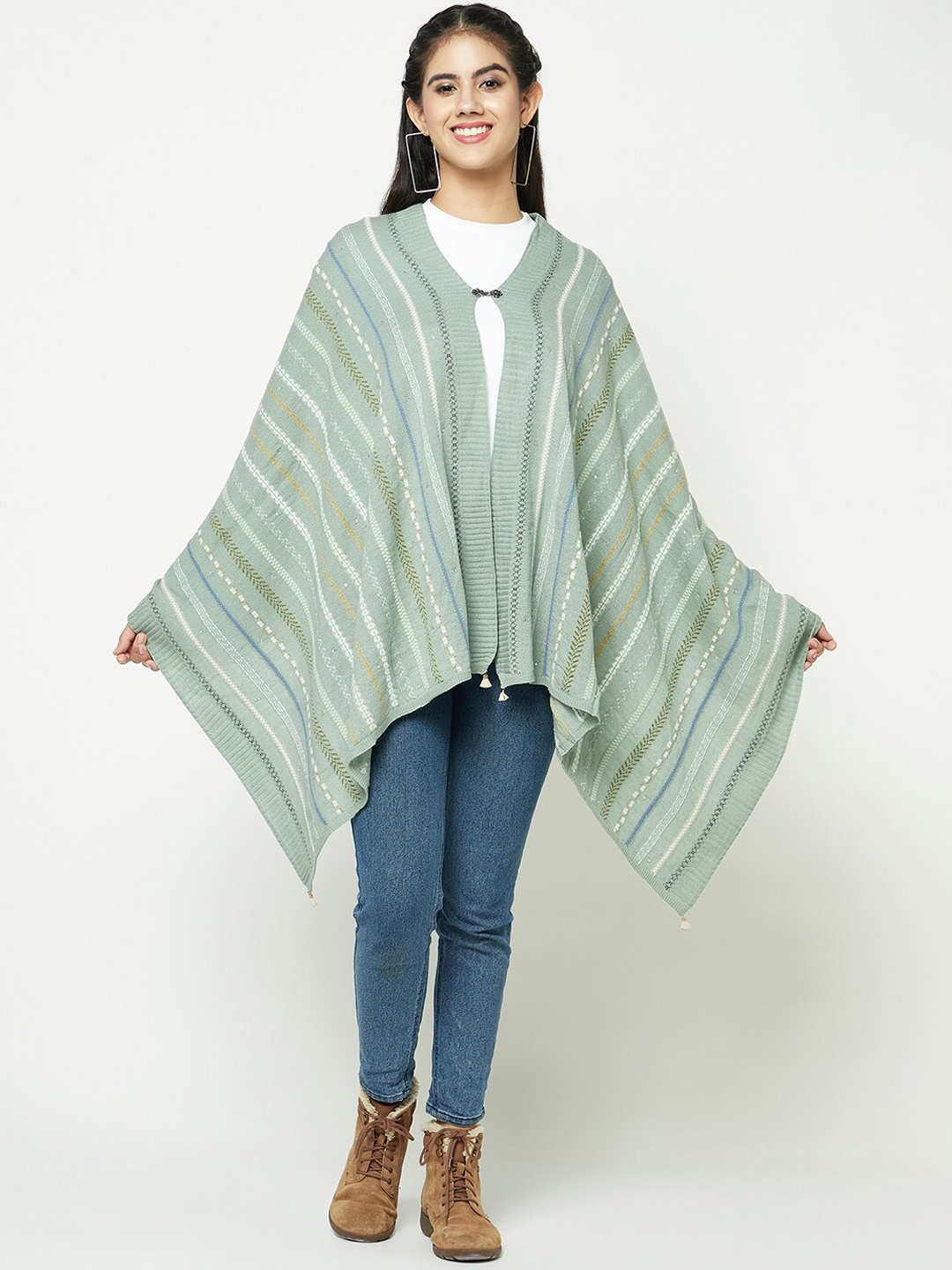 

Knitstudio Self Deisgn Knitted Acrylic Stole, Sea green