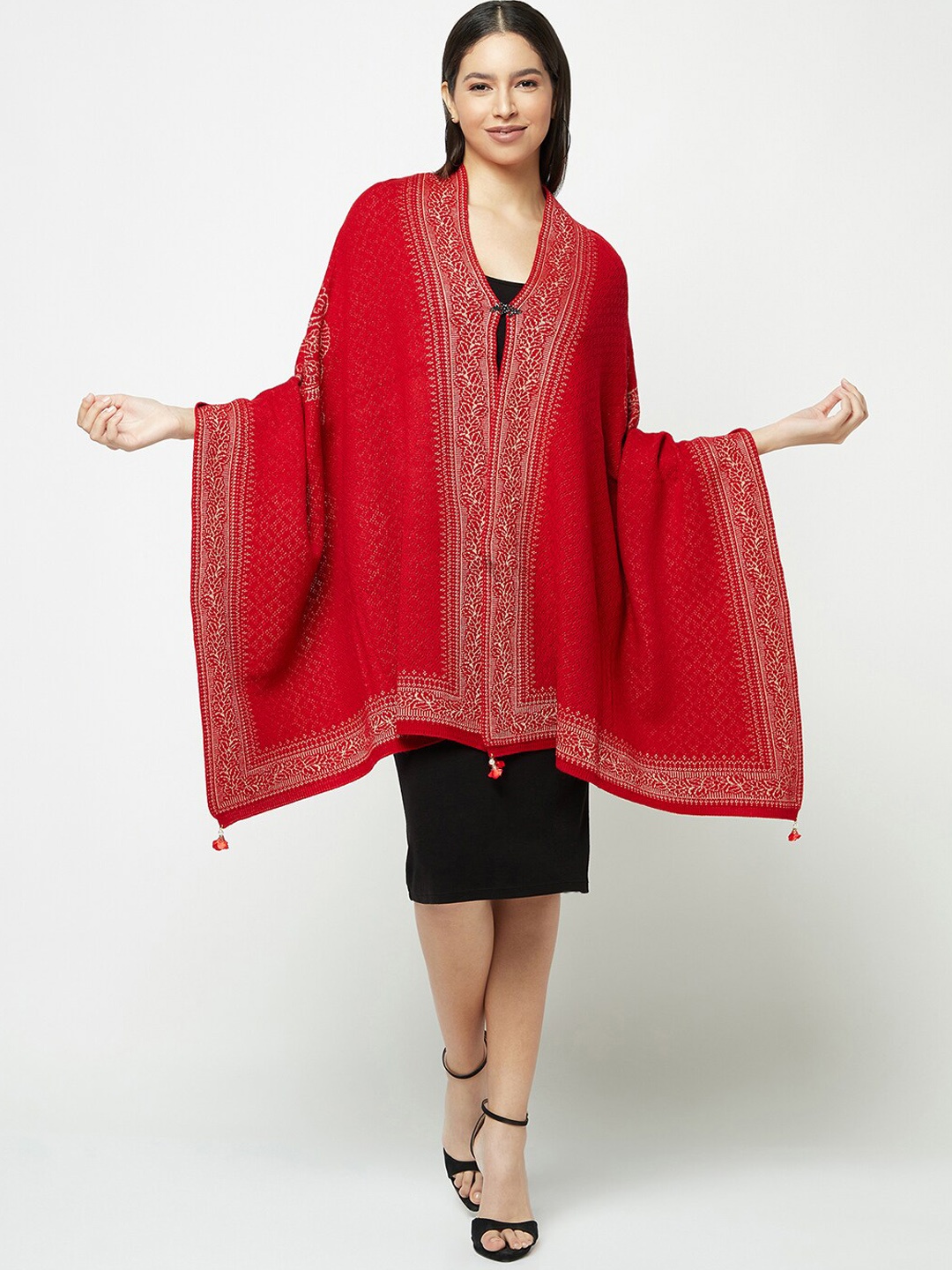 

Knitstudio Ethnic Motif Woven Design Knitted Stole, Red