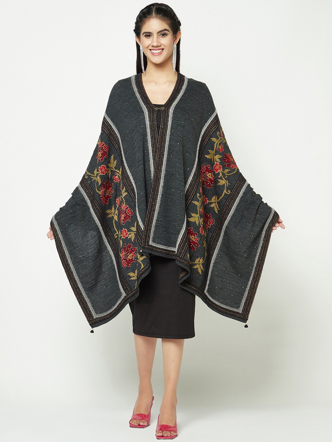 

Knitstudio Floral Woven Design Stole, Grey