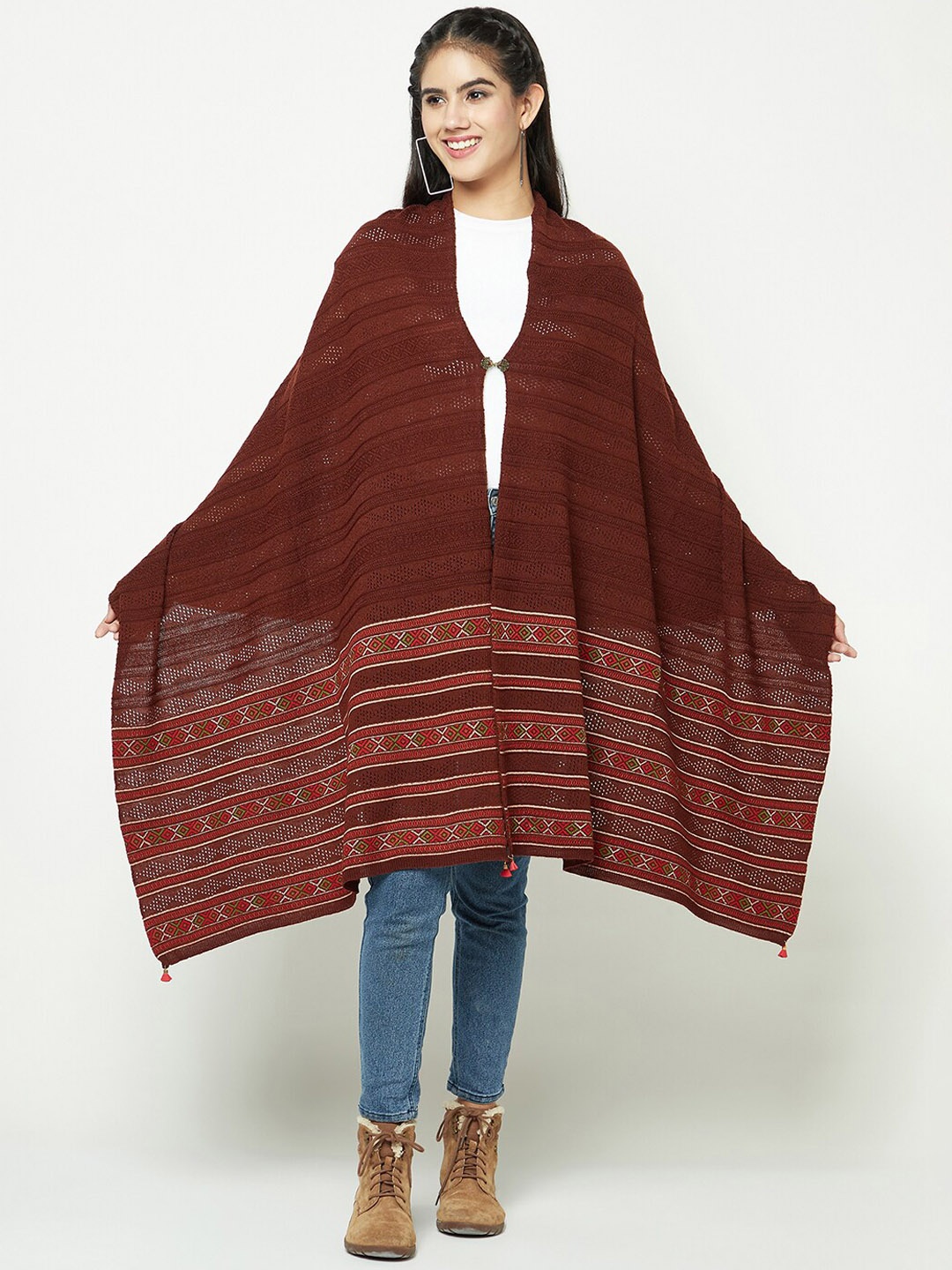 

Knitstudio Woven Design Acrylic Stole, Maroon