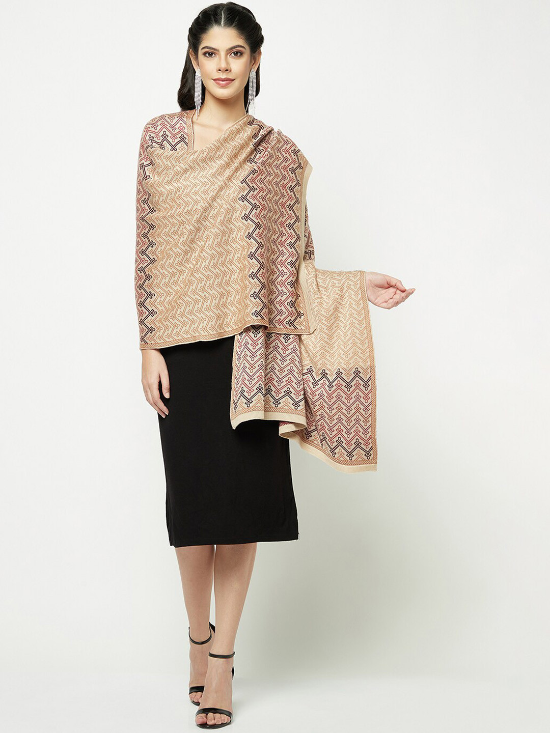 

Knitstudio Woven Design Acrylic Stole, Beige