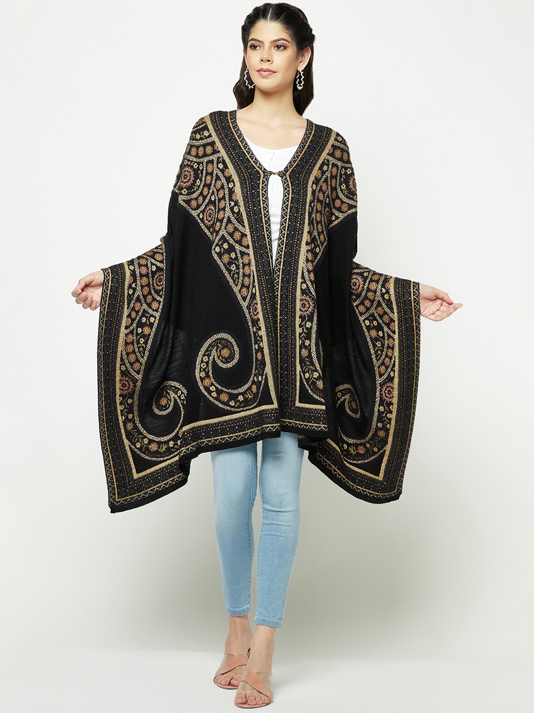 

Knitstudio Ethnic Motifs Woven Design Stole, Black