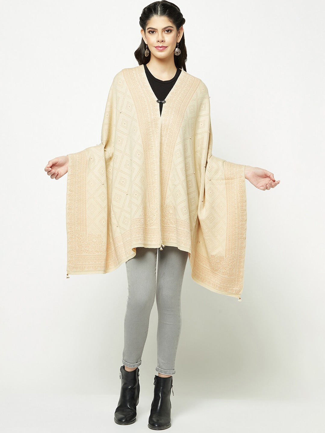 

Knitstudio Geometric Printed Acrylic Stole, Beige