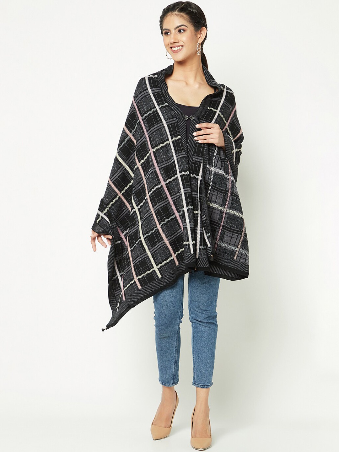 

Knitstudio Checked Acrylic Stole, Black