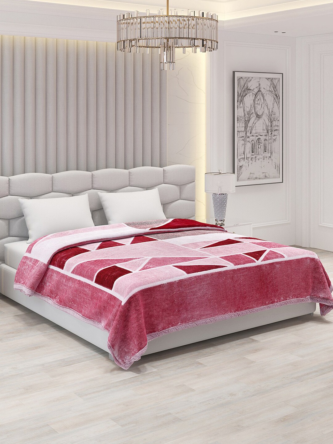 

Monte Carlo Pink & White Geometric 1000 GSM Heavy Winter Double Bed Blanket