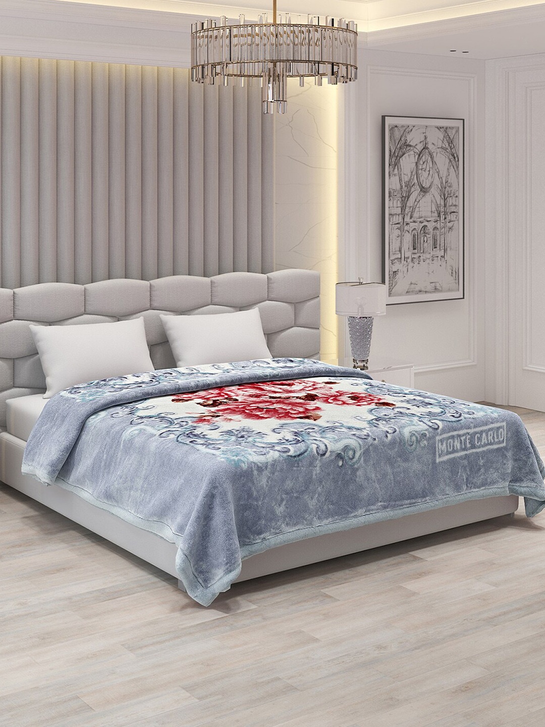 

Monte Carlo Superimo Grey & White Floral 1000 GSM Heavy Winter Double Bed Blanket