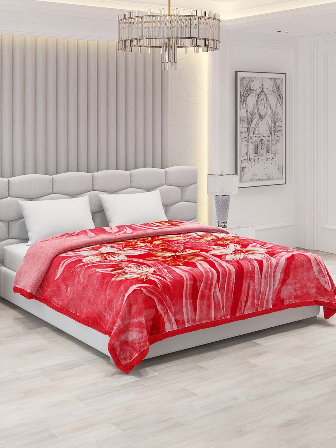 

Monte Carlo Rambo Pink & White Floral 1000 GSM Heavy Winter Double Bed Blanket