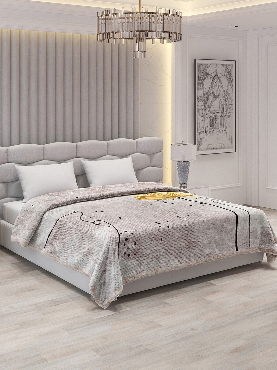 

Monte Carlo Roman White & Brown Floral 1000 GSM Heavy Winter Double Bed Blanket