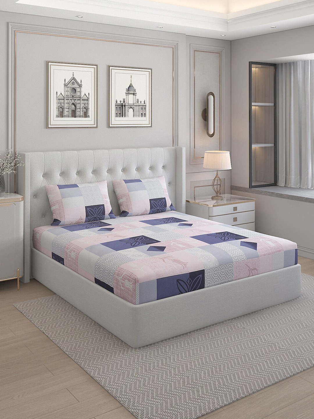 

Monte Carlo Cherish Pink & White Printed Cotton 144 TC Queen Bedsheet with 2 Pillow Covers