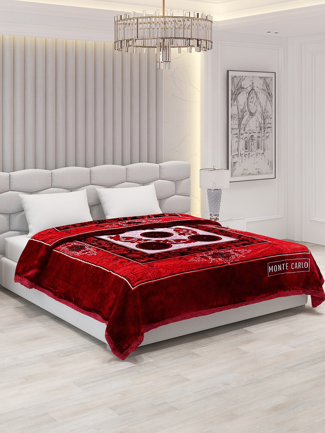 Monte Carlo Rambo Maroon & Pink Ethnic Motifs 1000 GSM Heavy Winter Double Bed Blanket