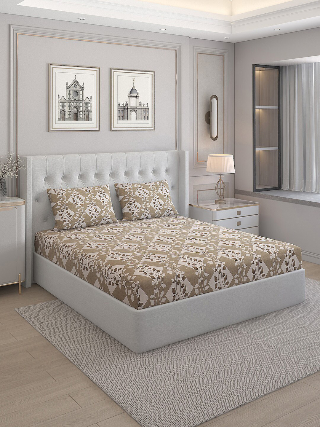 

Monte Carlo Cherish Brown & Beige Floral Cotton 144 TC Queen Bedsheet with 2 Pillow Covers