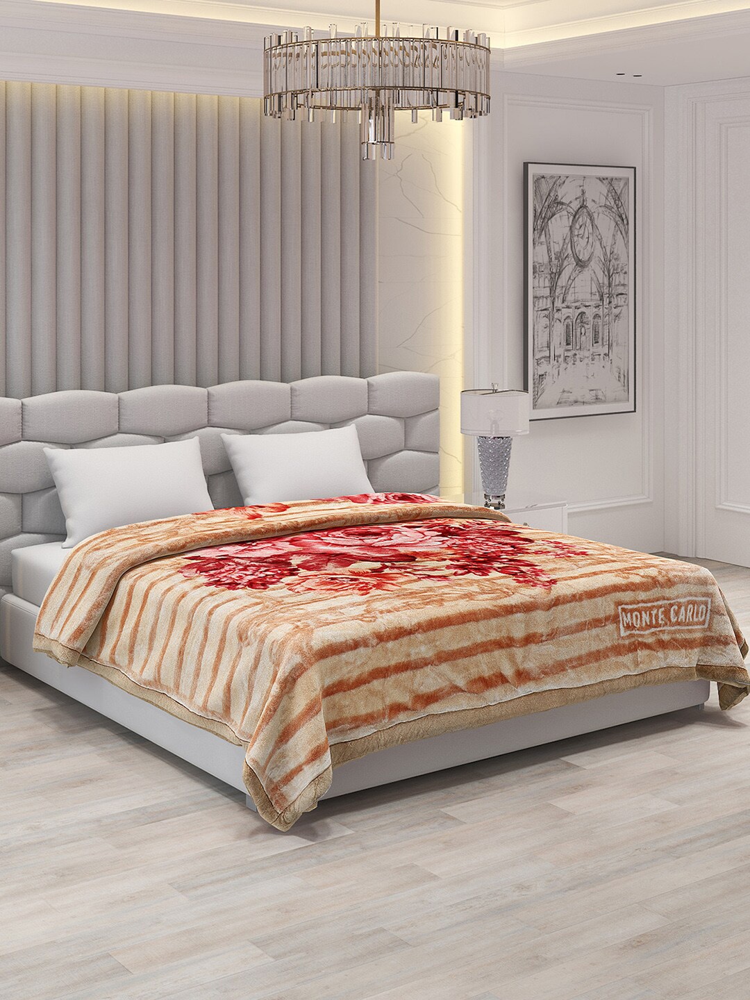 

Monte Carlo Superimo Brown & Pink Floral Heavy Winter 1000 GSM Double Bed Blanket