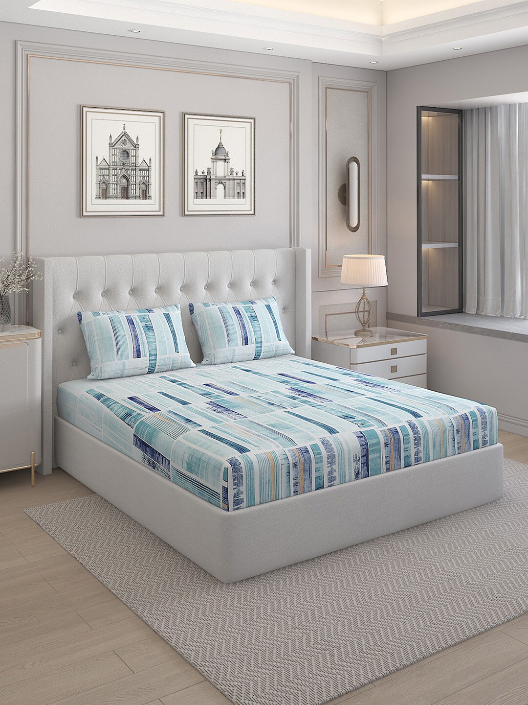 

Monte Carlo Lucy Turquoise Blue Cotton 144 TC Queen Bedsheet with 2 Pillow Covers