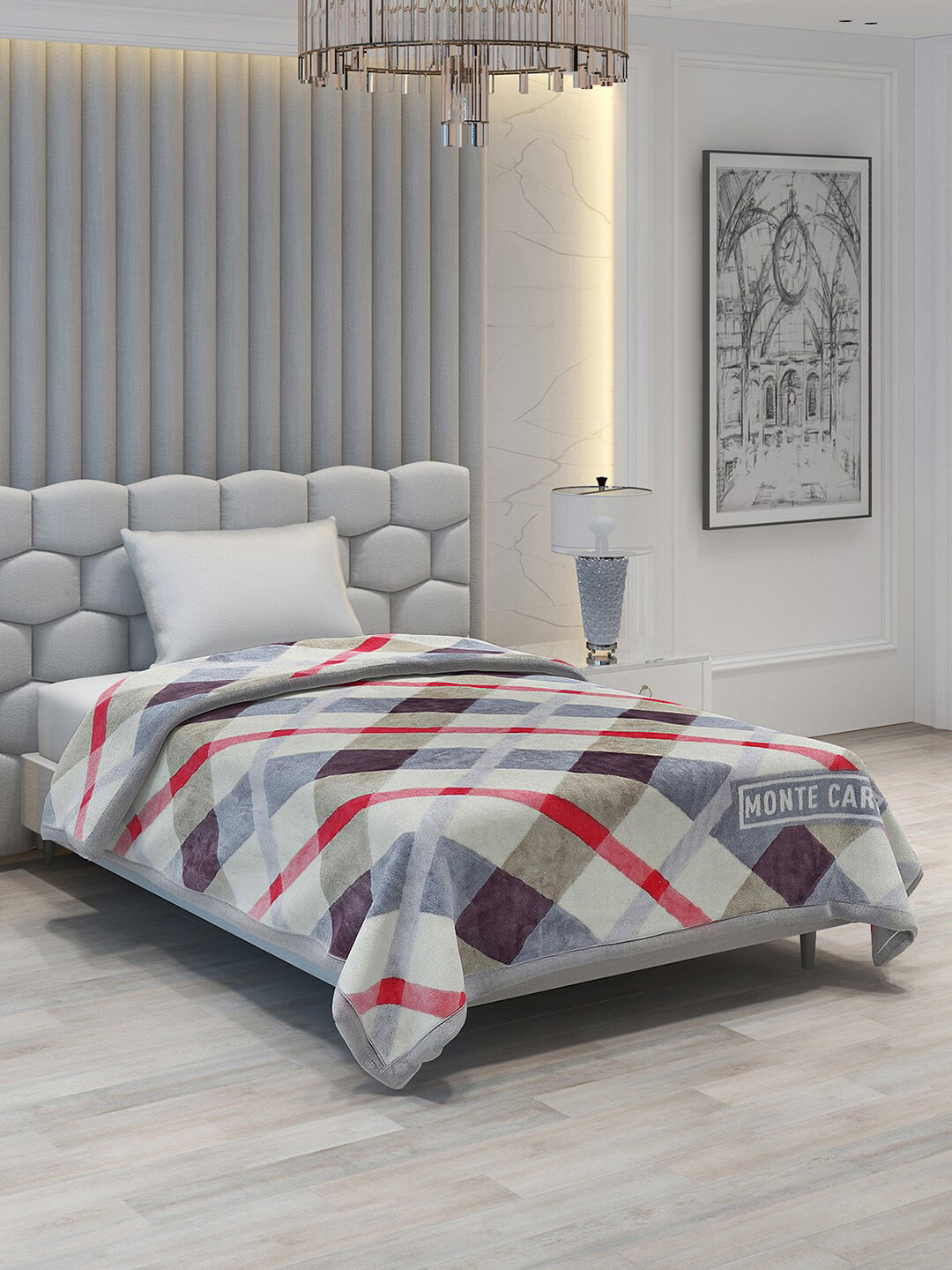 

Monte Carlo Cream-Coloured & Pink Geometric Heavy Winter Single Bed Blanket