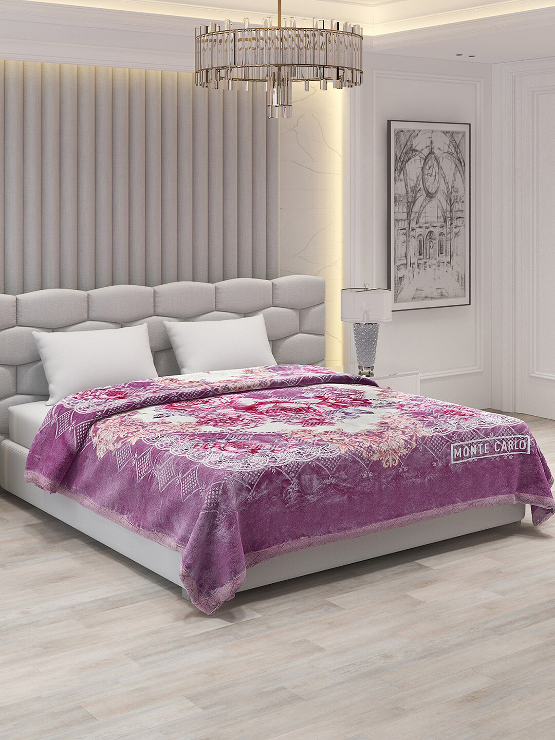 

Monte Carlo Purple & Off White Floral 1000 GSM Heavy Winter Double Bed Blanket