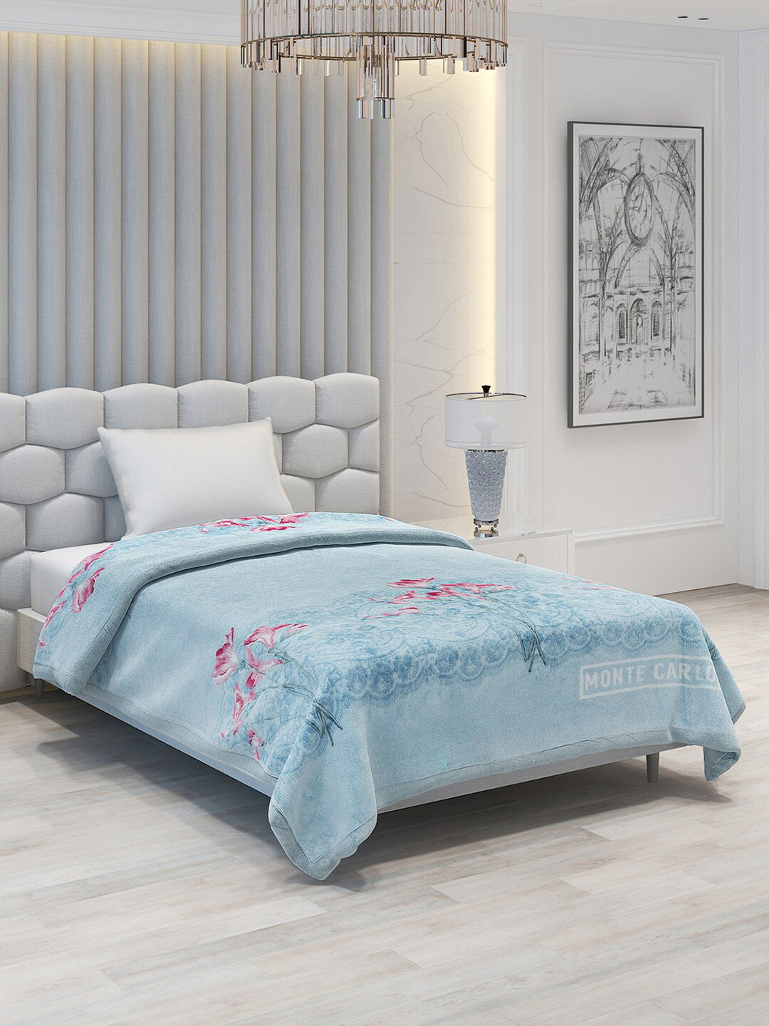 

Monte Carlo Blue & Pink Floral 1000 GSM Heavy Winter Single Bed Blanket